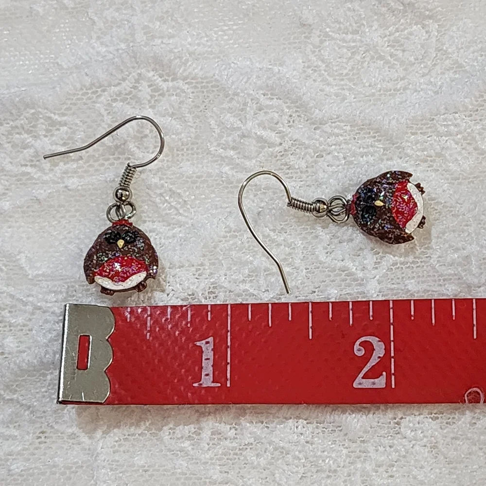 Fun Whimsical Fairycore Glittery Owl Pierced Dangle Drop Wire Earrings
